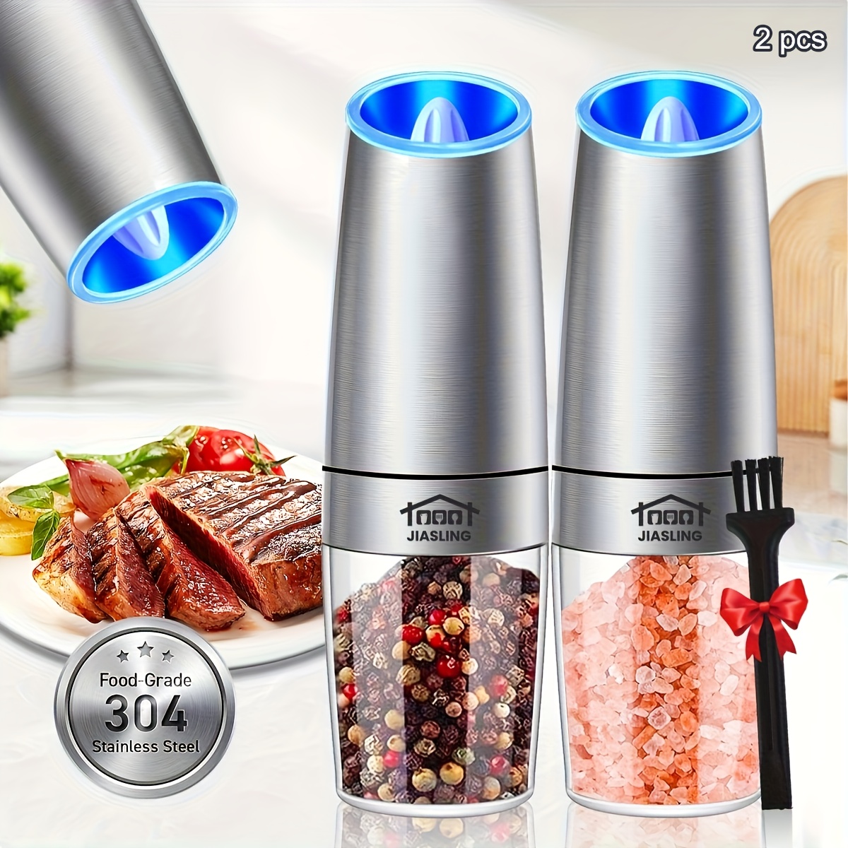 TEMU 2pcs Salt And Pepper Grinders Electric 2pcs Electric Battery Salt And Pepper Grinder Set Gravity Electric Salt And Pepper Grinder Set Salt And