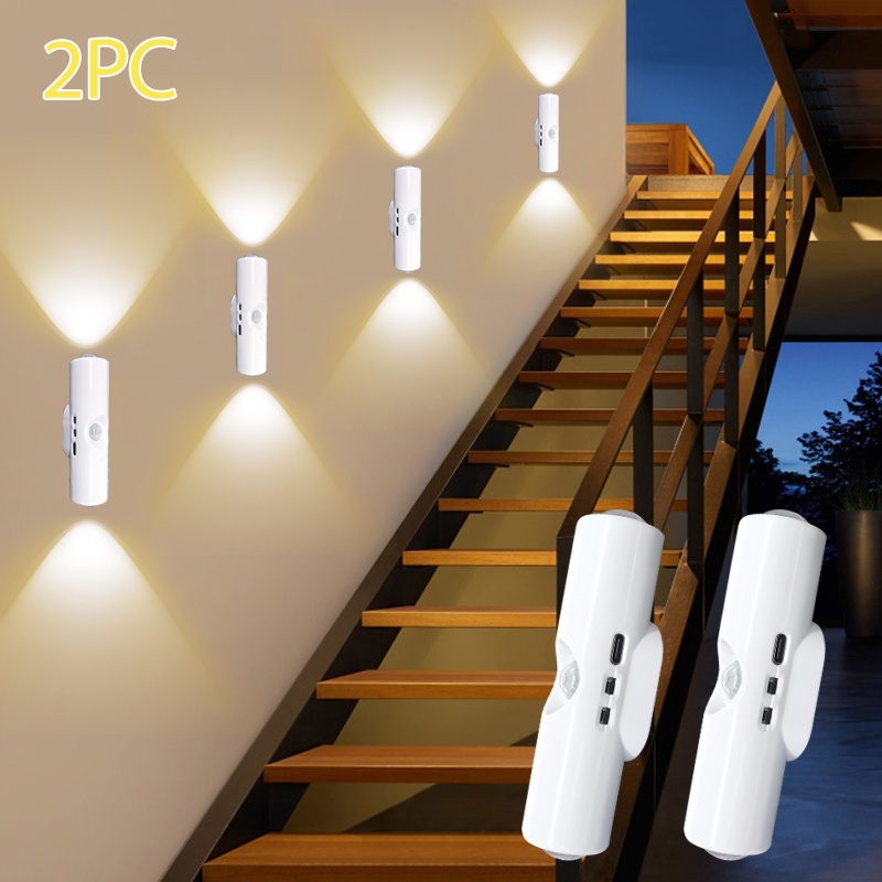 TEMU 4/2pcs Wall-mounted Cat Eye Sensor Led Light, 3-color Adjustable + Usb Charging, Motion Sensor Auto , Dual Use For Living Room Bedroom Main