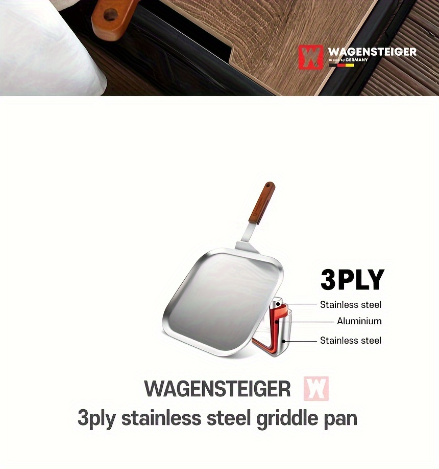 1pc tri ply stainless   frying pan 29   wooden handle flat griddle steak egg pan high   cookware   heating   for home outdoor use details 3