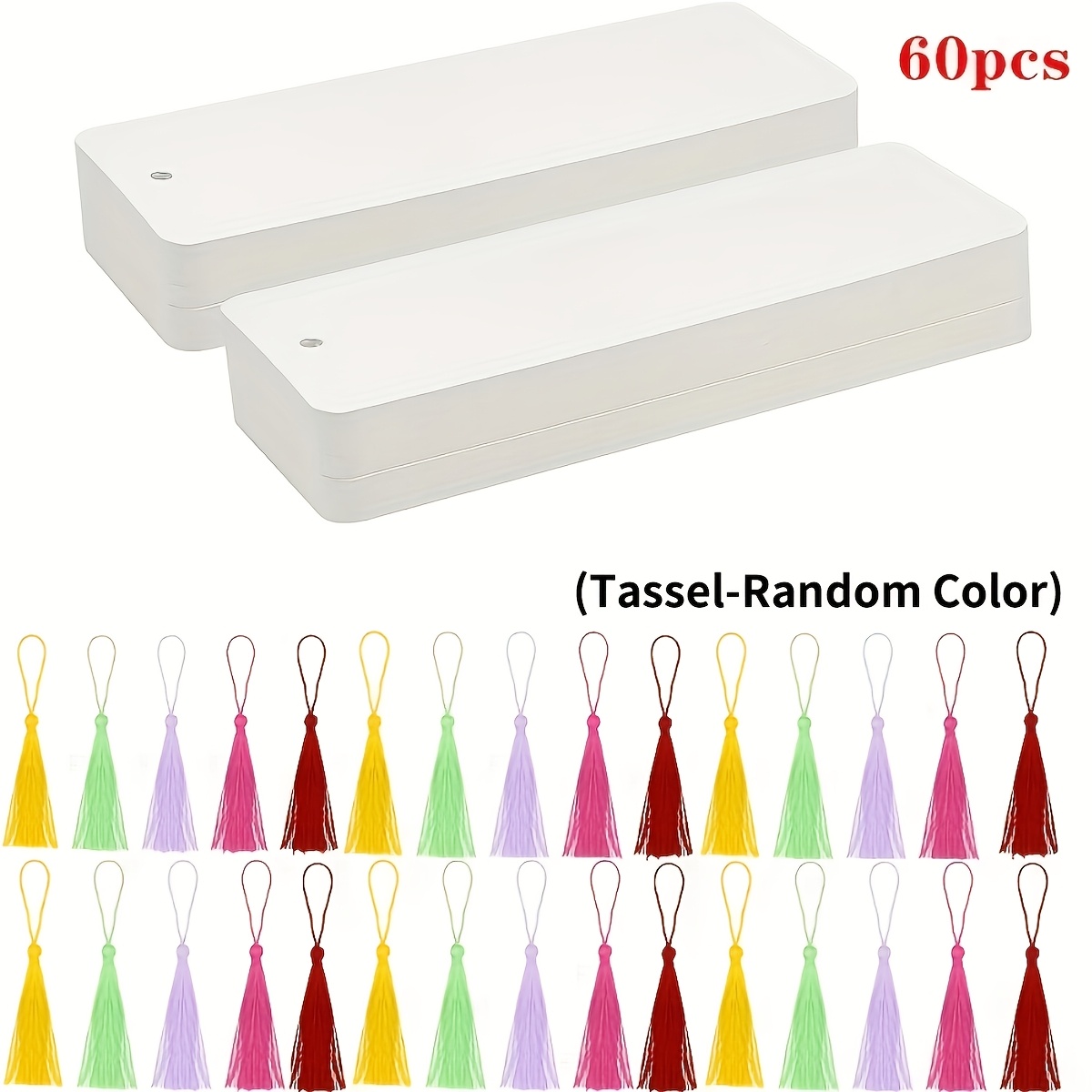 E-shop 60-teiliges DIY-Aquarell-Lesezeichen-Set mit buntem Fransenbesatz – Ideal zum Handbemalen – Quastenfarbe zufällig