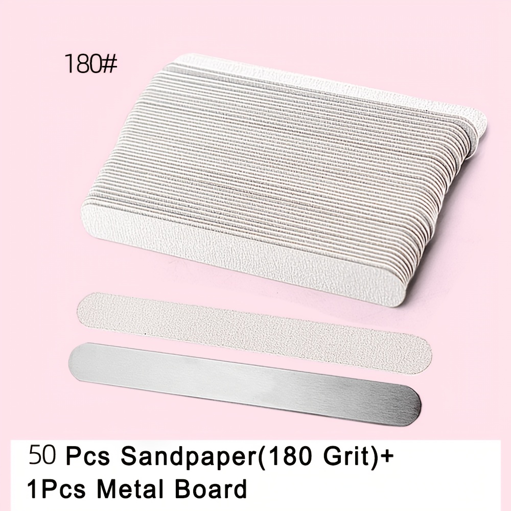 TEMU 51pcs Washable Single-sided Grey Sandpaper Straight Nail File 180 Grit Strip Detachable Type With Stainless Steel Sheet Manicure Nail Reusable