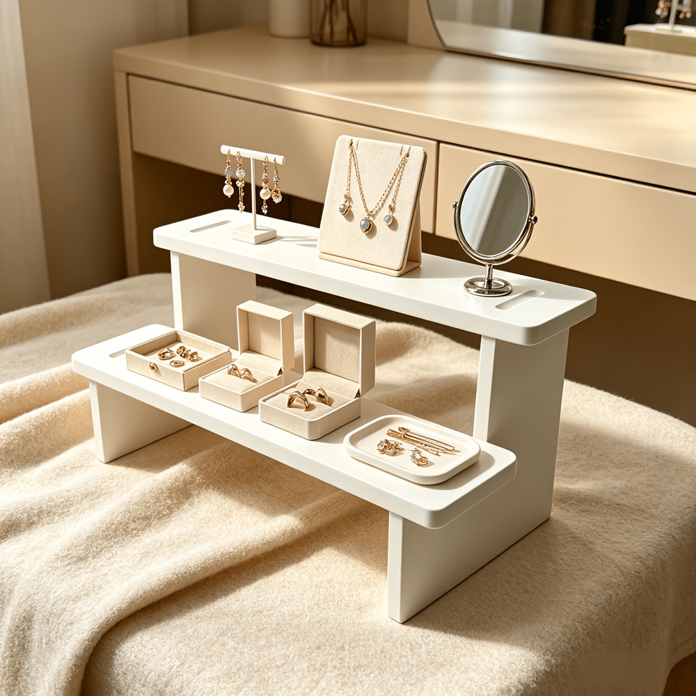 TEMU Double-layer White Plastic Storage Rack, Suitable For Desktop Organization , Bathroom, Or Office. Used To Store Succulents, Spices, And Small