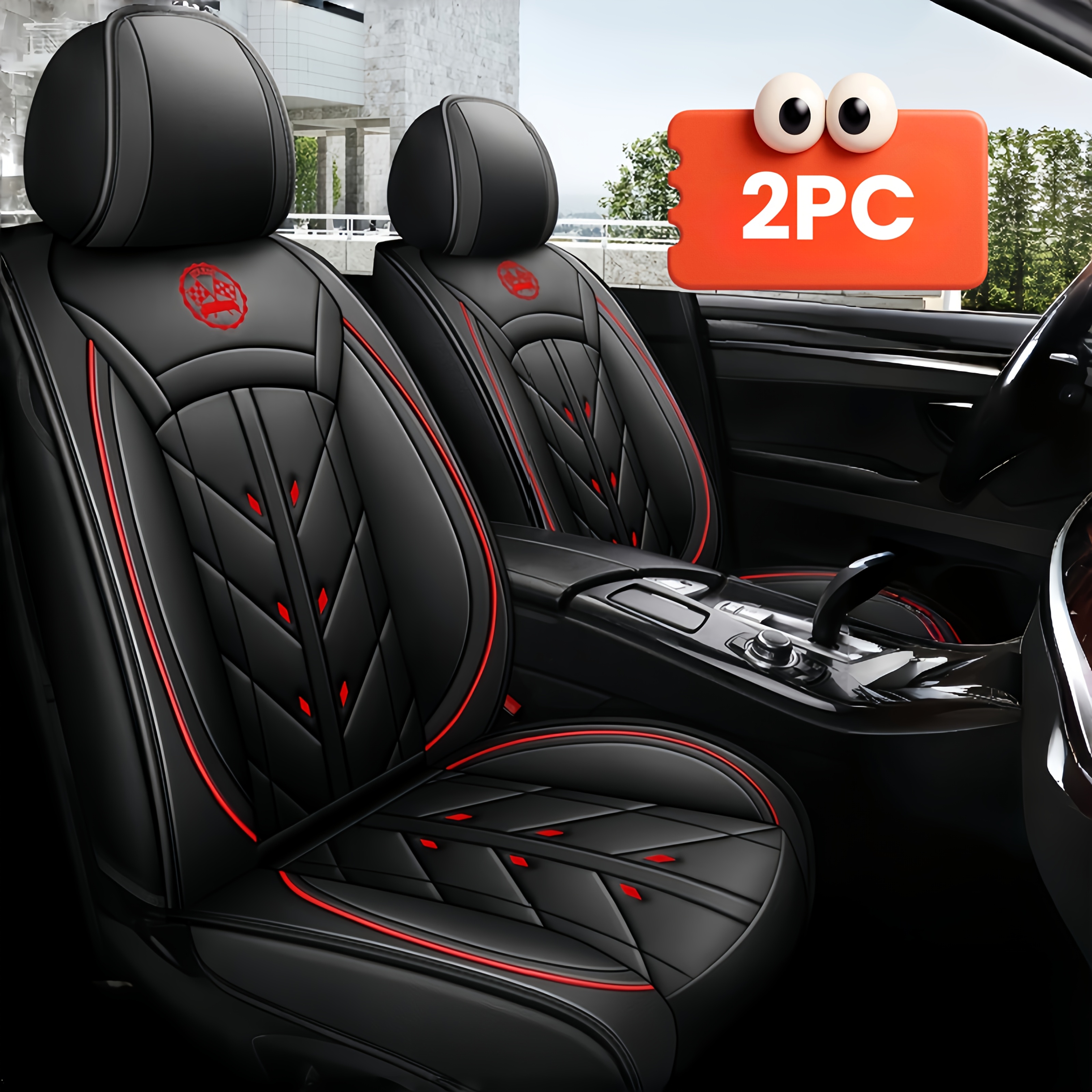 Set of 2 Luxury Faux Leather Car Seat Covers, Non-Slip Design