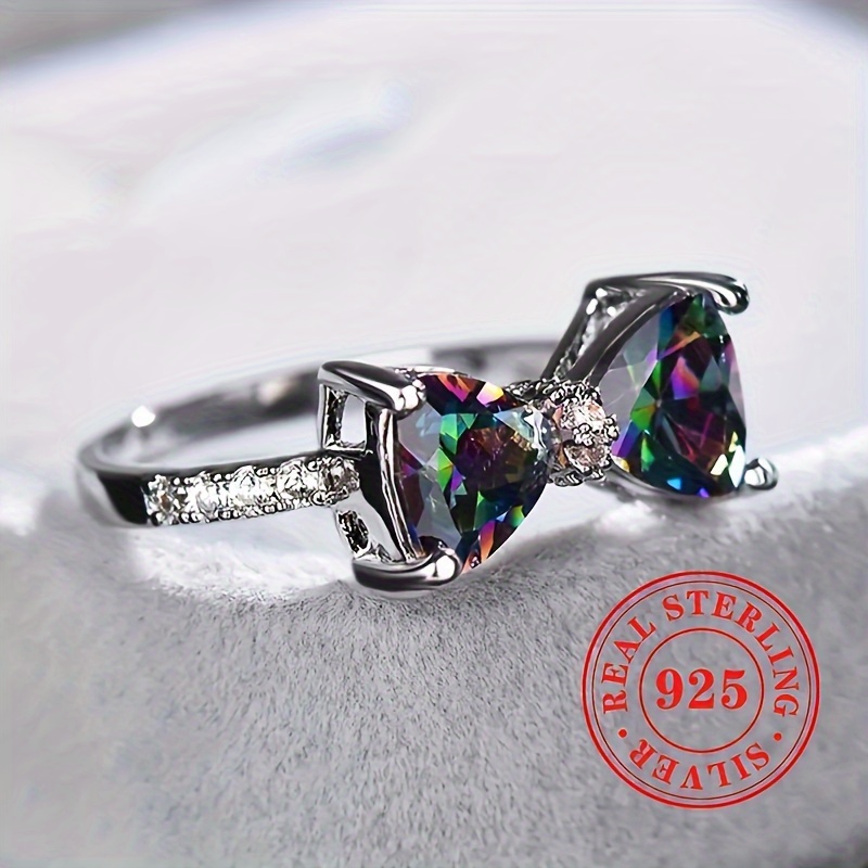 Colorful CZ Butterfly Knot Ring, April Birthstone