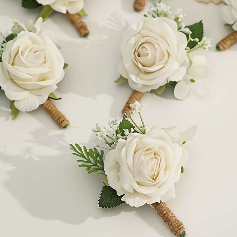 TEMU Ramo de 4 piezas de artificiales elegantes con plantas verdes de , hermoso alfiler de solapa estilo bosque, para , decoración de boda y de ,
