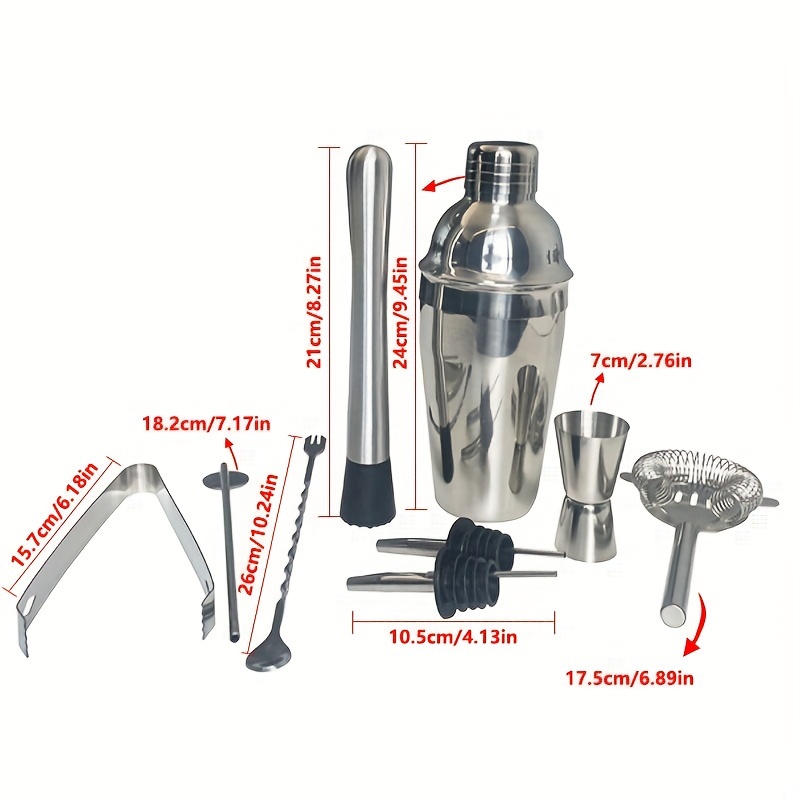 TEMU Set de Coctelera de Acero Inoxidable Premium - Kit de 9 Piezas para Barmán con Herramientas de Mixología Plateadas para Bares y Restaurantes en