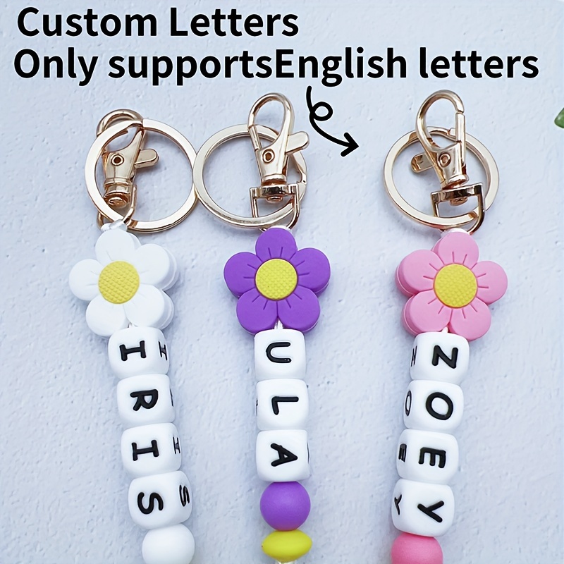 

Custom Silicone Flower & Letter Bead Keychain - Personalized Name Tag, Perfect Gift For Women And Girls