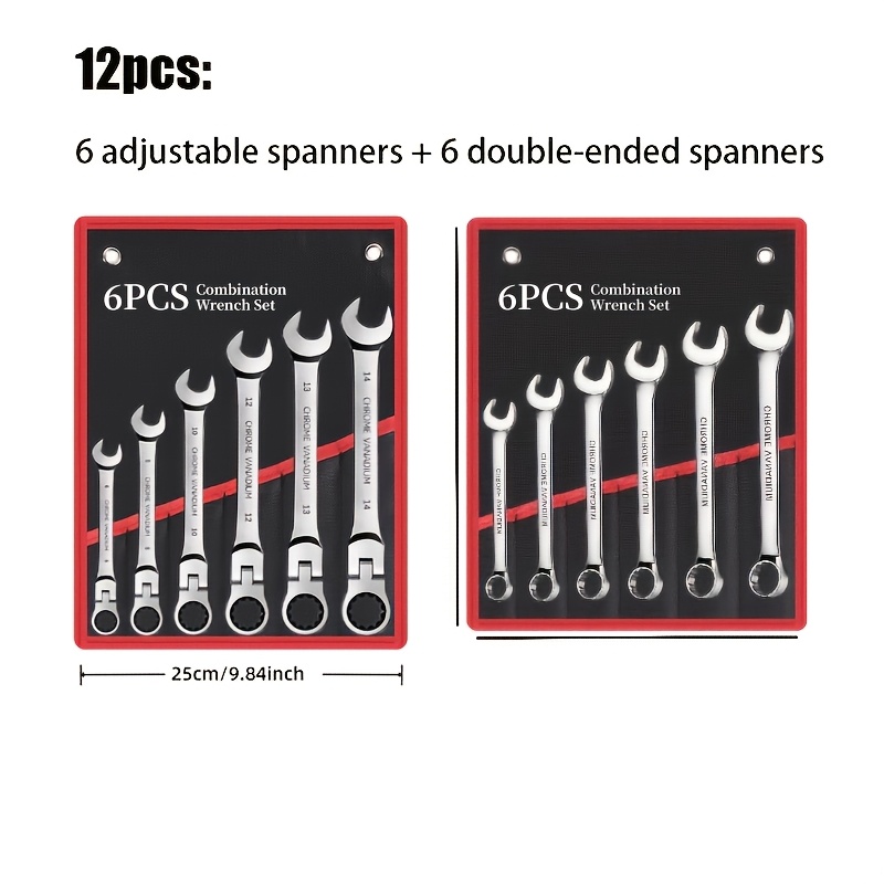 Image of 12pcs Flexible Head Ratcheting Combination Wrench, 72-tooth Ratchet Wrench, With Red Canvas Bag, Flexible Head Ratchet Is More Durable, Hardware Tools, Auto Repair Tools, Tools