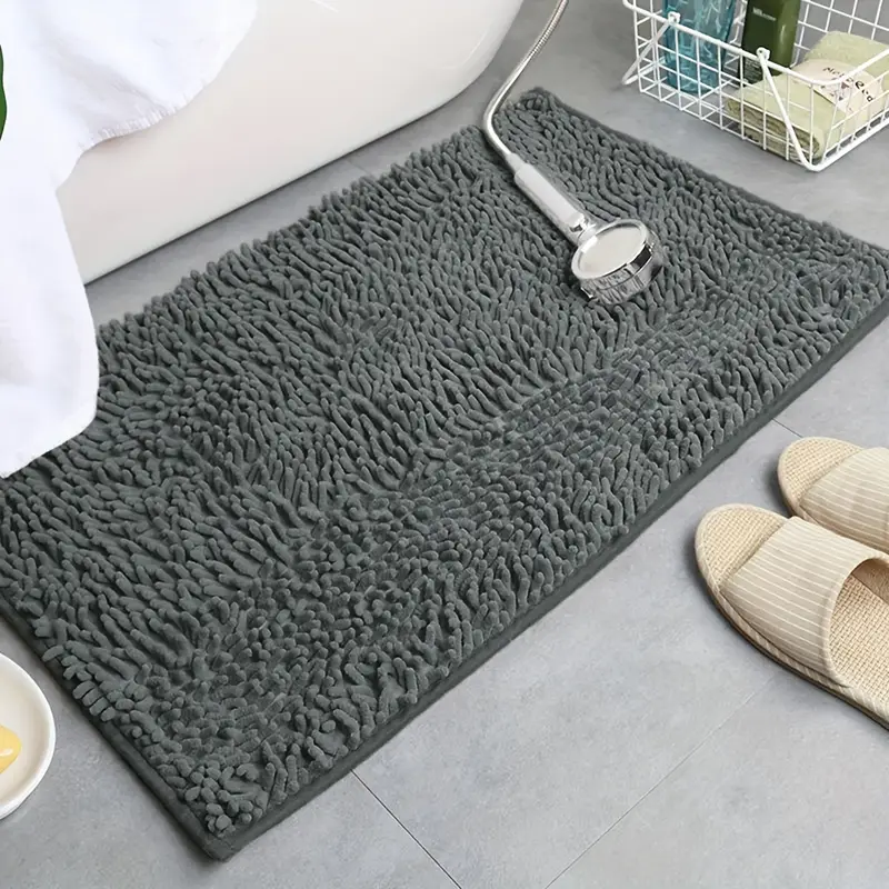 2pcs chenille bath mat u shaped rectangular bath rug bathroom fluffy plush carpet absorbent and non slip hygienic mat bathroom decoration Product details 5