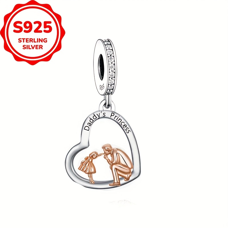 Image of 1pc 925 Sterling Silver Daddy's Princess Heart Pendant Charms Beads For Jewelry Making Mother's Day Gift Or Father's Day Gift
