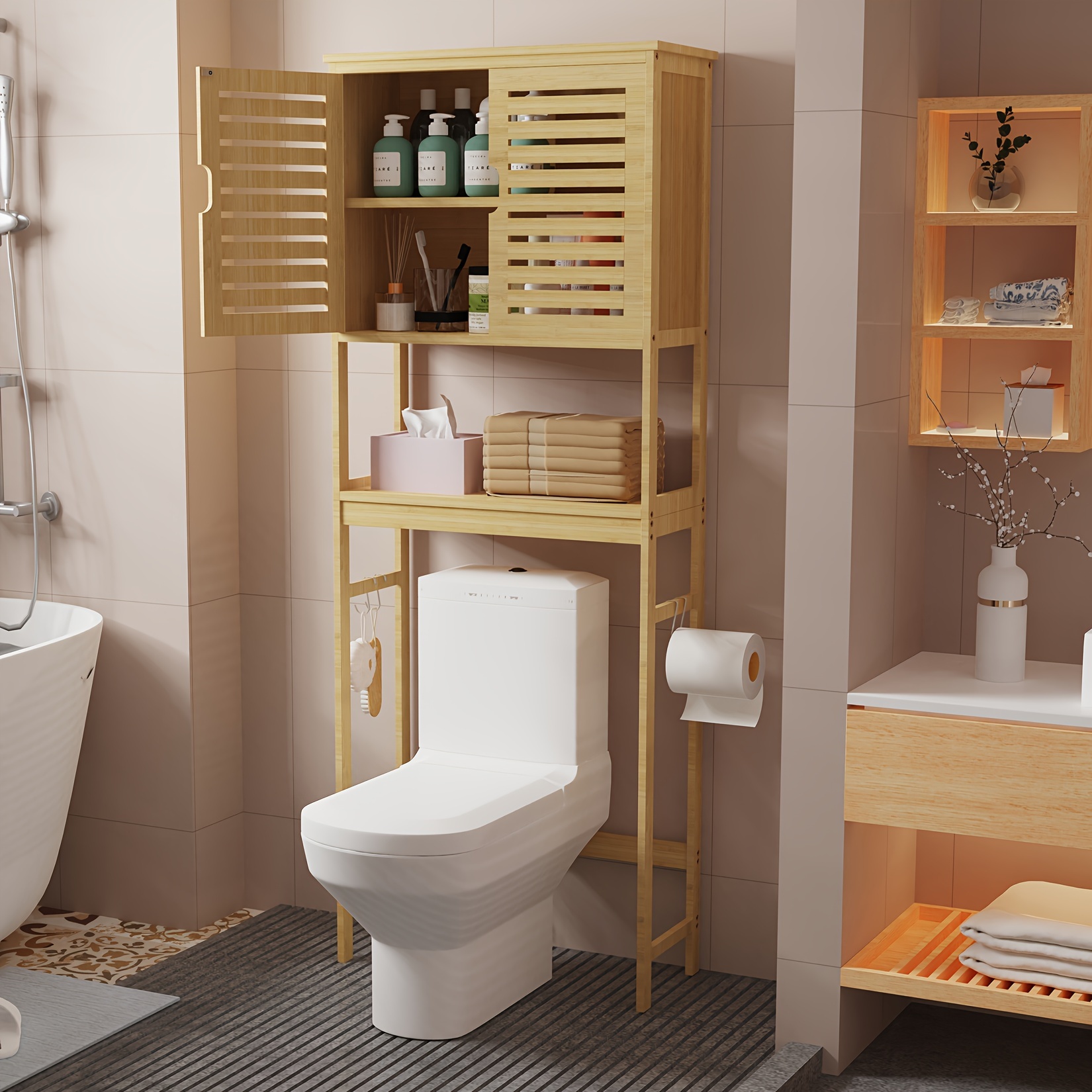 Wisfor Over The Toilet Storage Cabinet, Bamboo Over Toilet Storage, Bathroom Freestanding Over The Toilet Storage With Open Storage, Natural, Standing Shelf
