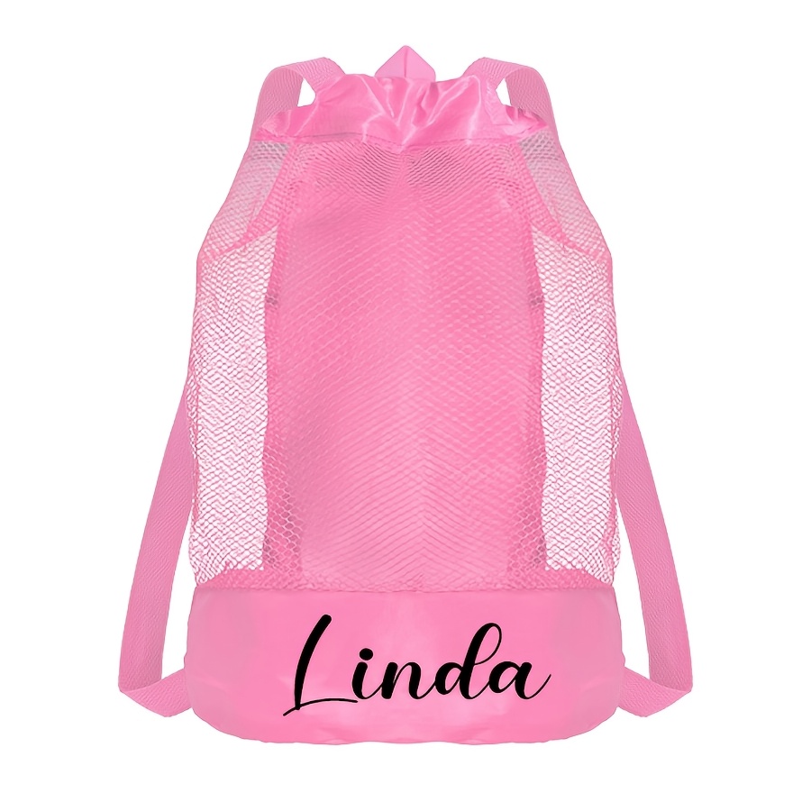 TEMU 1pc Customizable Name Women's Backpack, Beach Storage Bag, Large Capacity Mesh Bag Multifunctional Travel Backpack, Beach Sundries Storage Bag,