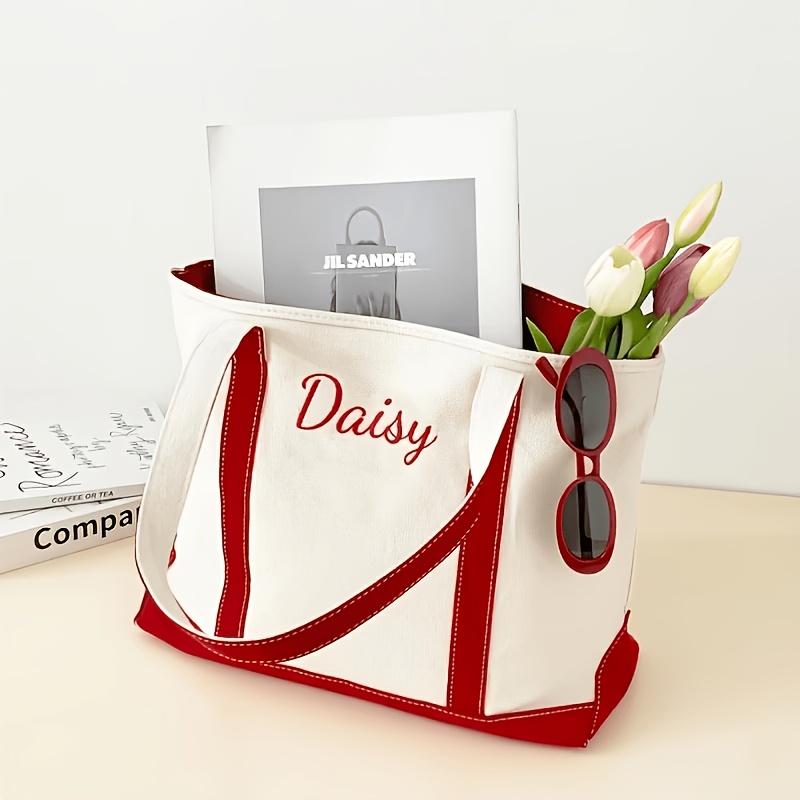 TEMU Custom Handbag, Exquisitely Embroidered Custom Tote Bag, Multiple Colors Available, Lightweight, Large Capacity, Foldable, Suitable For , Ideal