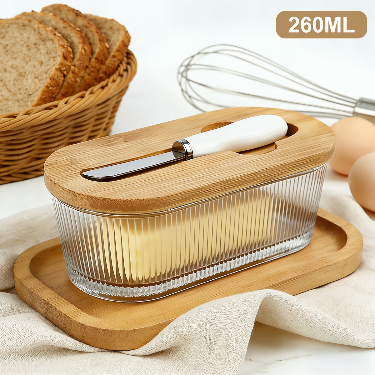 TEMU Glass Butter Dish With Airtight Sealed Lid - Butter Freshness, Butter Keeper For Countertop & Refrigerator Door Storage, Hygienic Butter Tray Suitable For - Covered Butter Dishes With Lid