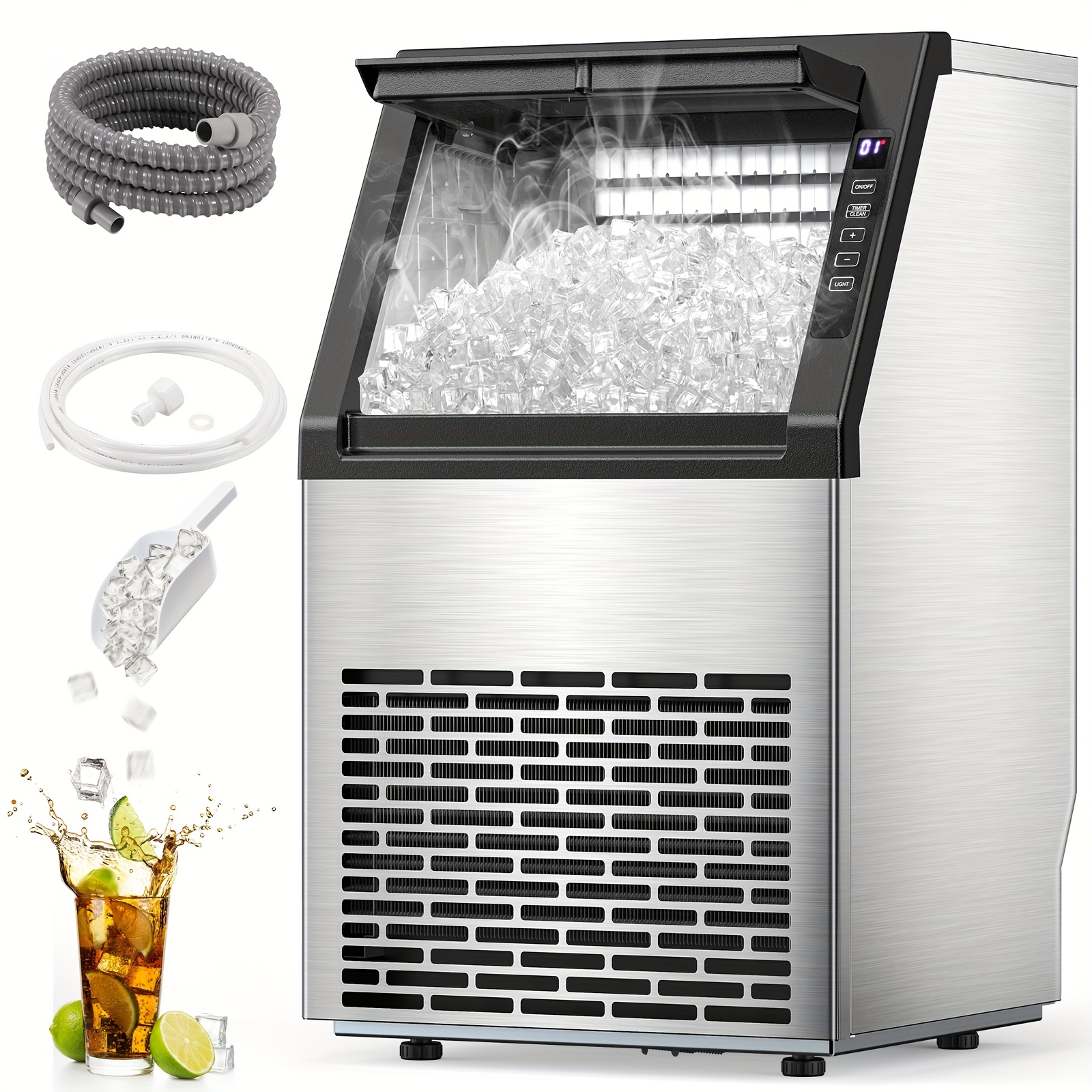TEMU Large Ice Maker, 66lbs/ 80lbs/ 100lbs Commercial Ice Maker, 24 Hour Timer, Self Cleaning Under Ice Machine, Automatic Stop, Adjustable And Ice