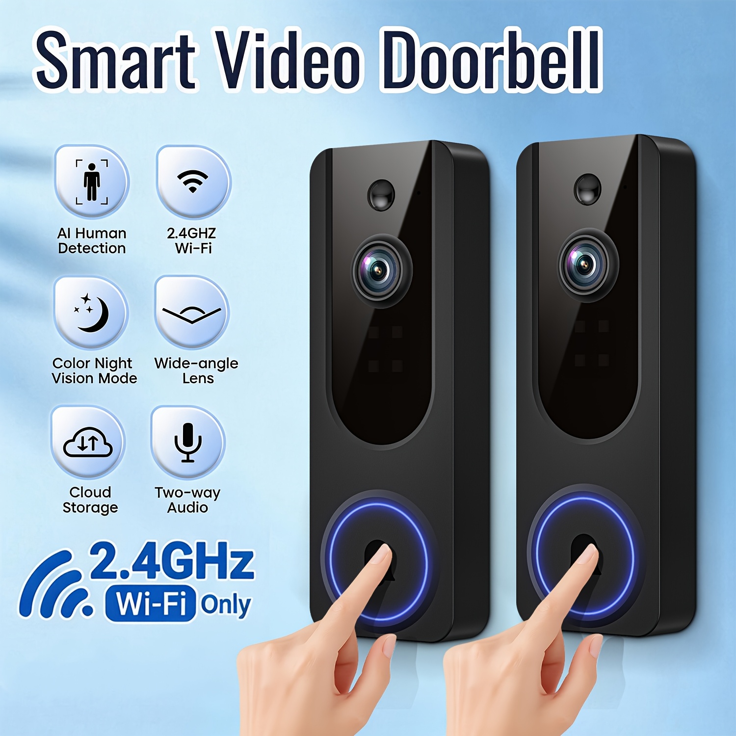 TEMU 2pcs/1pc High-definition Camera Wireless Doorbell, 2.4ghz Wireless Indoor Security Camera, Wall-mounted, Artificial Intelligence Human Body