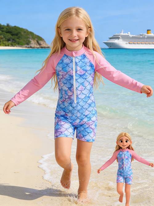 girls long sleeved mermaid piece swimsuit