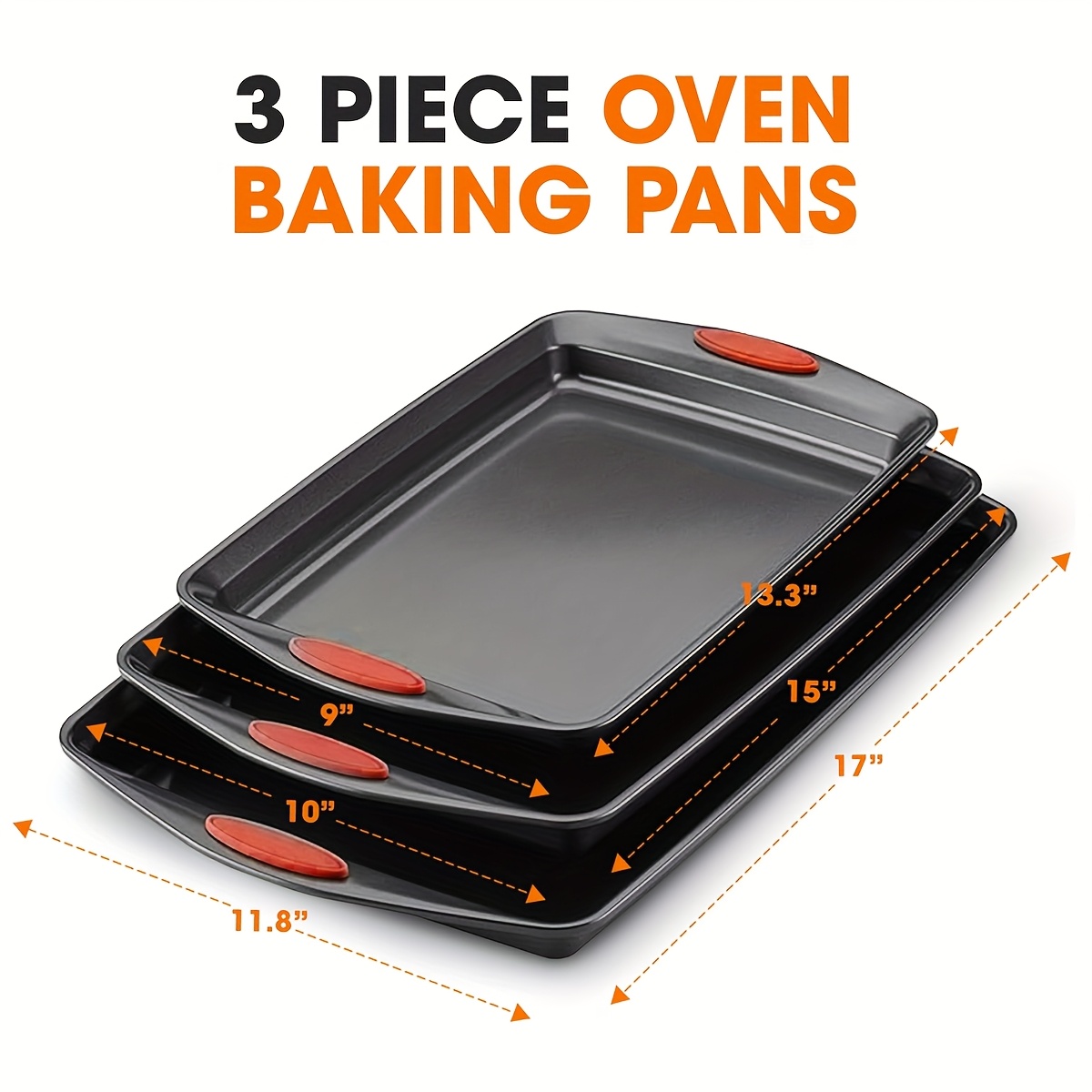 TEMU Baking Sheet Set, 3pcs Cookie Baking Pan Set With Silicone Handles, Steel Baking Sheet Set, Durable Pan For Oven, Bpa-free, Set, Black Halloween