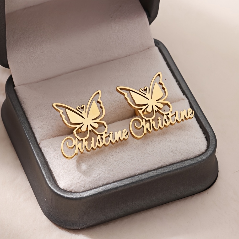 TEMU 1 Par de [Pendientes de Oreja Personalizados] Pendientes de con Personalizado de Acero Inoxidable, Joyería Elegante, Regalos, , Graduación,