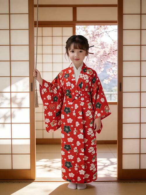 elegant 2pcs kimono set red with plum cherry and other floral patterns furisode traditional kimono outfit kawaii dress suitable for parties and holiday gifts chinese size please check the size guide