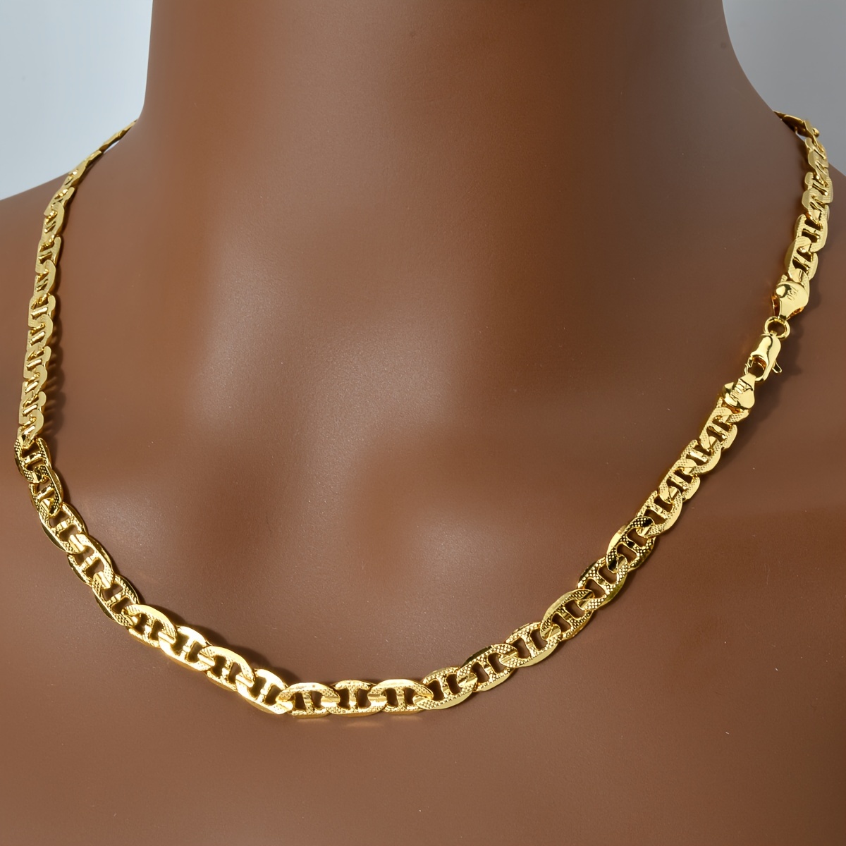 ZEADEAR Geometric Copper Chain Necklace 6mm Wide Embossed Blade