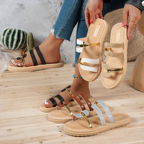 new summer womens flat slippers outdoor indoor soft lightweight slippers plus size bohemian style women shoes