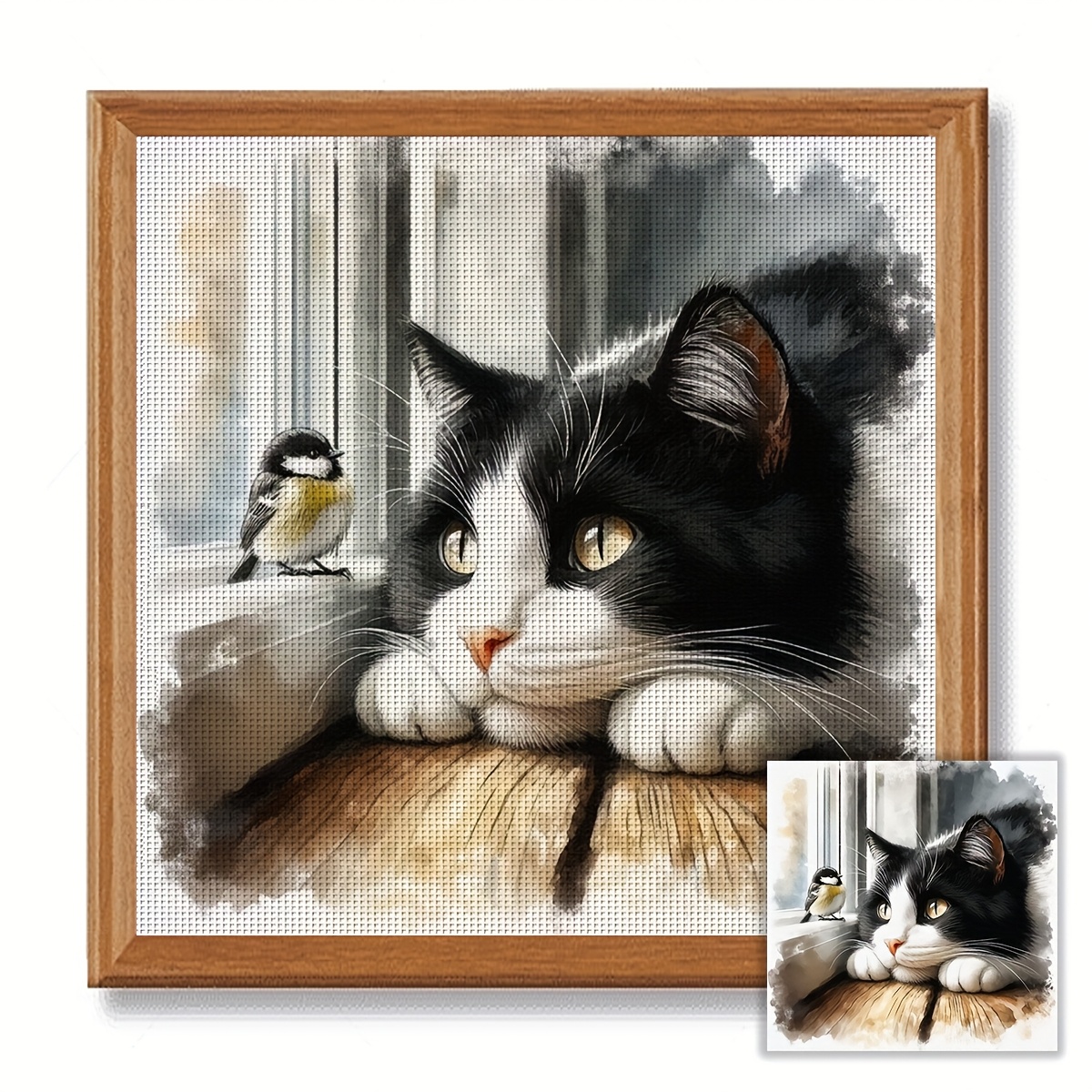 TEMU 1pc Frameless 40x40cm/15.7x15.7-inch 11ct/14ct Printed Cross Stitch Diy Kit, Black Cat, Suitable For Relaxing Diy Cross Stitch Set For Adult