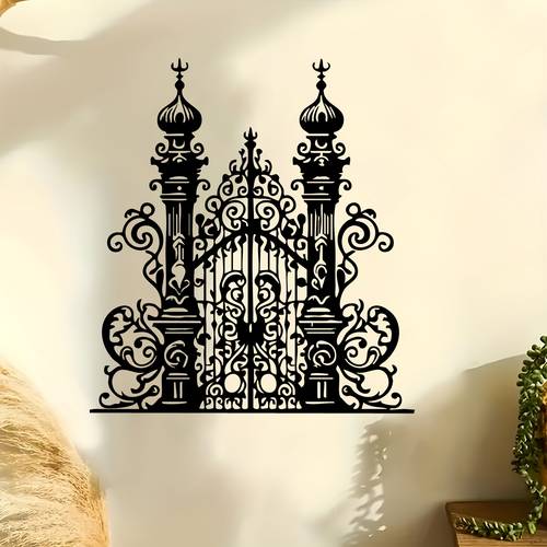 item picture 1pc ornate gate metal wall art intricate gate statue mural ideal gift for eid al fitr ramadan islamic art enthusiasts rust resistant metal wall decor wall sculptures perfect for outdoor garden wall and courtyard fence exquisite metal wall art