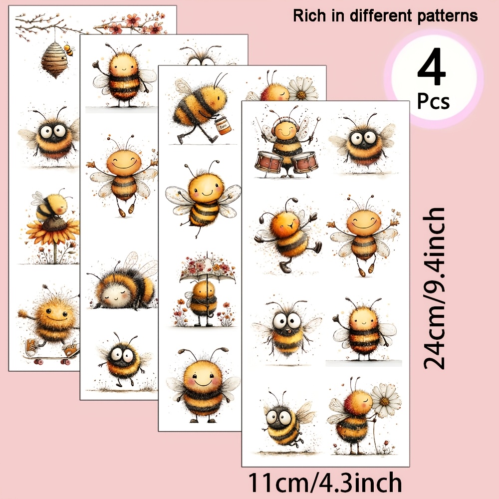 E-shop 4er-Set Bienen-Geschichtenbuch UV-Transfer geeignet für DIY-Bastelarbeiten, Tassen, Laptops & Wasserflaschen – selbstklebender Kunststoff mit