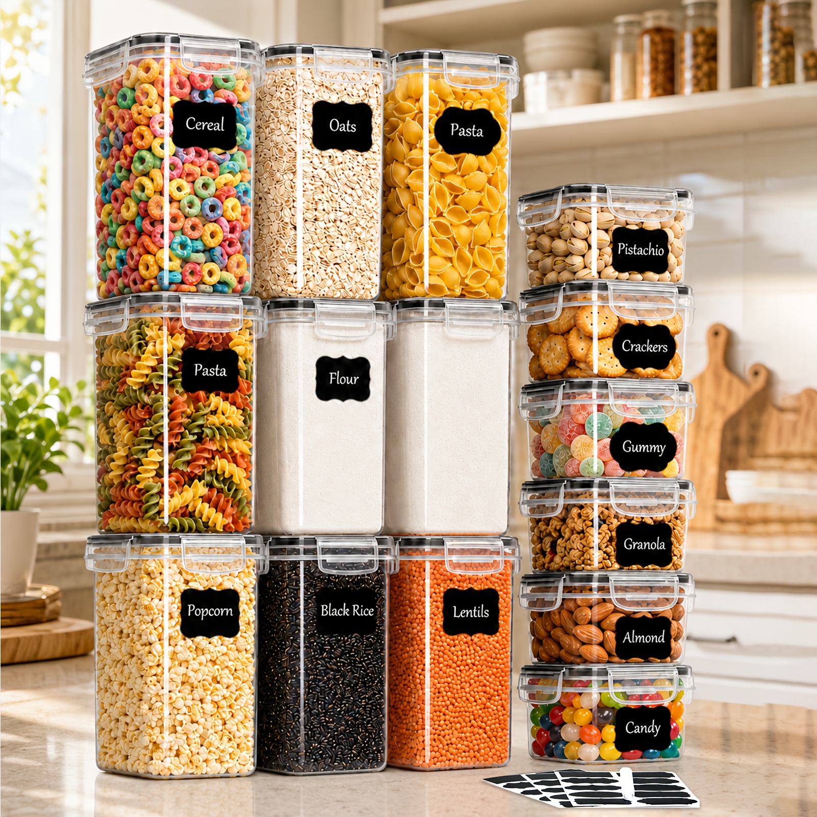 TEMU 15pcs Set Of Sealed Food Storage Containers, Leak-proof, Stackable, Space- Kitchen Organizers, Great For Cooking And Pantry Tidying, , Plastic