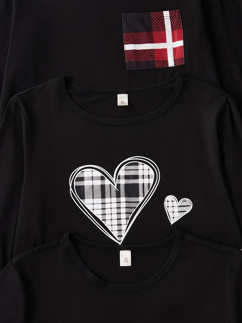 womens piece set wear heart print pockets long sleeve short sleeve top pants pajama set Product details 3