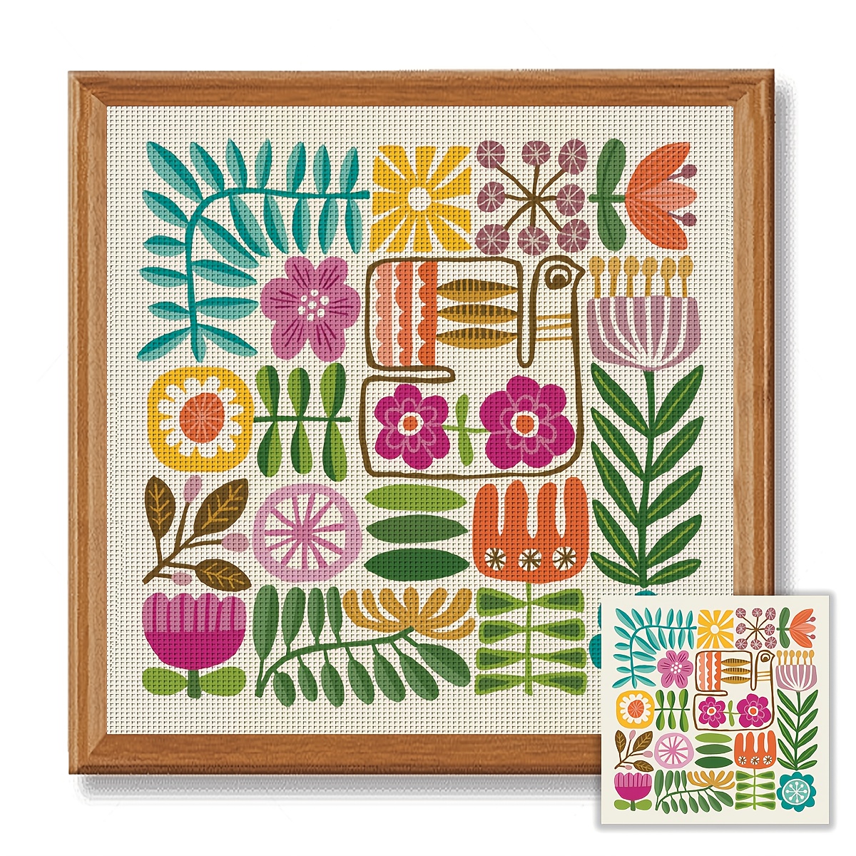 TEMU 1 kit de point de croix imprimé cadre de 40X40cm/15.7X15.7 pouces 16CT, avec un motif floral, parfait pour les débutants adultes souhaitant une