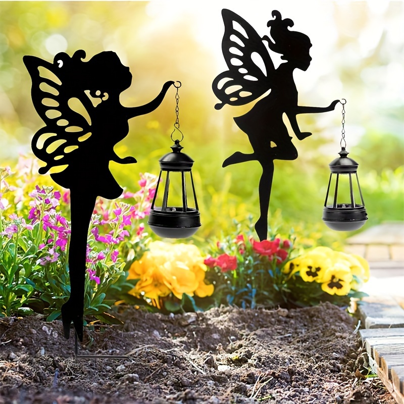 

2 Pieces Outdoor Garden Solar Powered Fairy Lights With Lantern Metal Fairy Stake Decoration For Flower Beds, Walkways, Paths