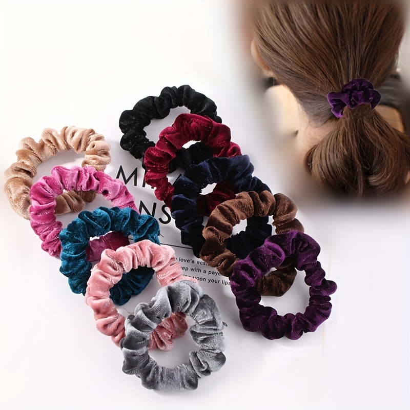 

10pcs Elegant Velvet Hair Scrunchies For Women - Hair Ties In Assorted Colors (black, Brown, Pink, Blue, Purple), Autumn & Winter Hairstyles, Everyday Use, And Christmas Gifts, Hair Accessories