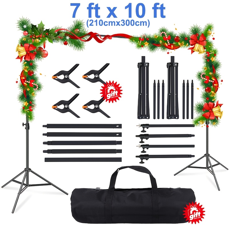 TEMU Support de fond réglable 2,1x3 m + 4 pinces de serrage, avec sac de rangement sur chariot, universel pour conférence/mariage/photographie