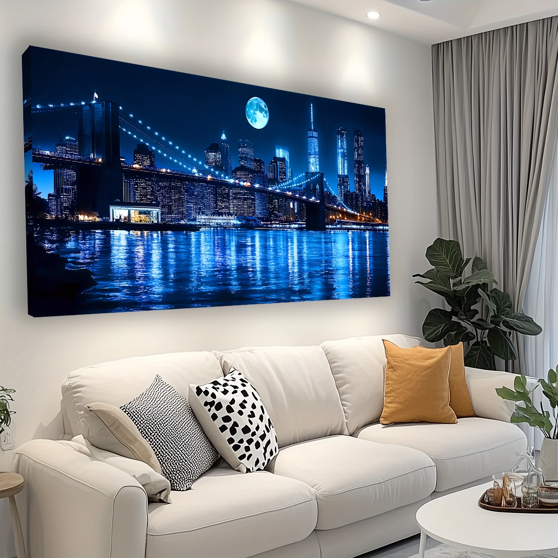 2D Flat, 2D Flat, Contemporary Urban Landscape Artwork, Art Deco Design, Deep Blue Canvas Print, Stylish Home Decor, Ideal for Display in Living Room, Bedroom, Or Study, Sturdy Wooden Inner Frame - Image 3