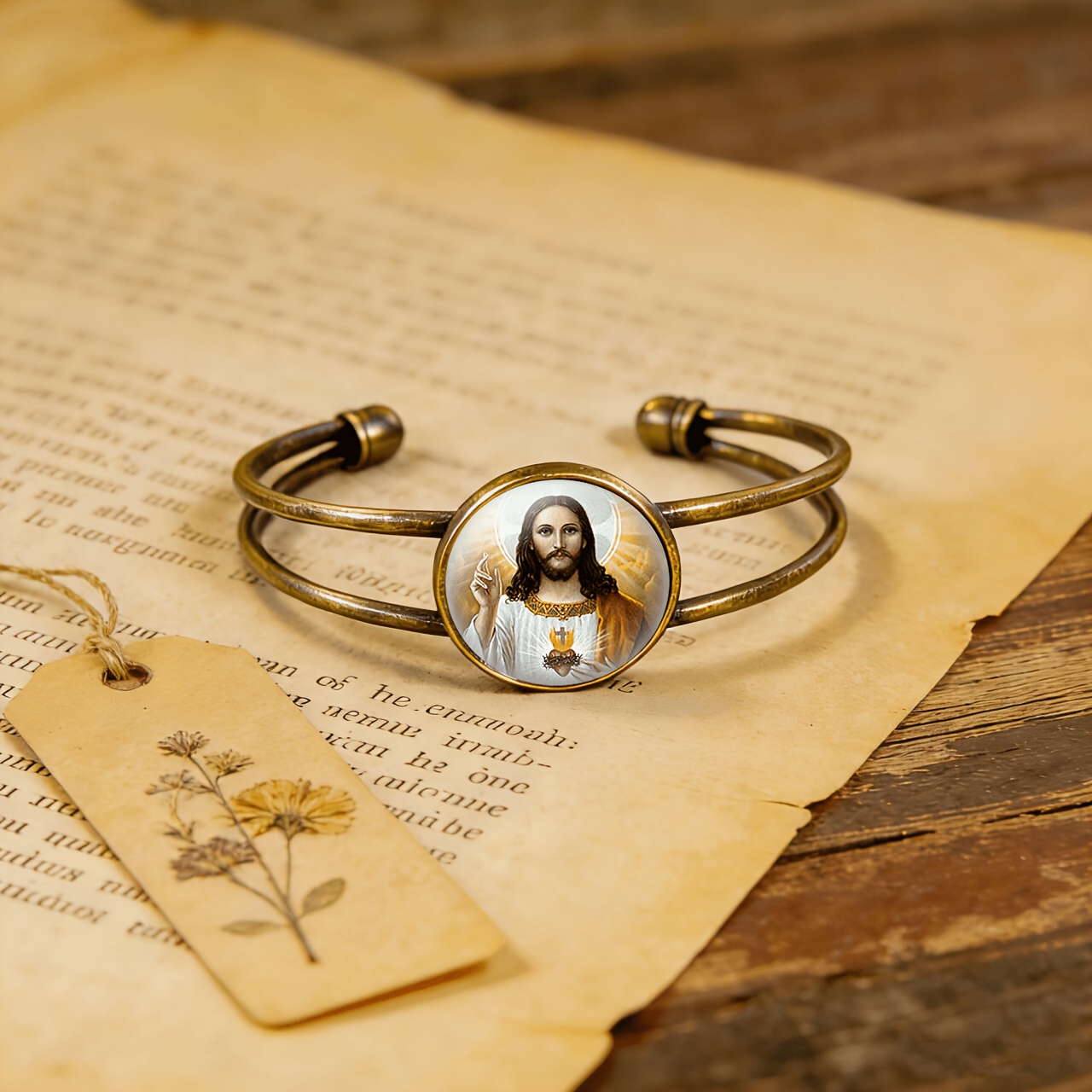 Antique Cyan Double-Layer Adjustable Opening Bracelet, Unique Design