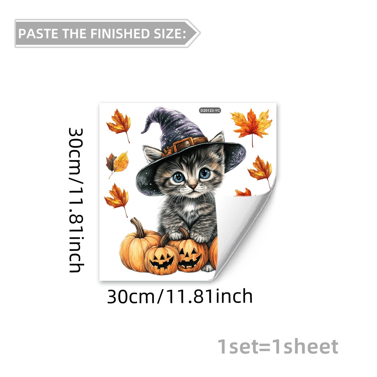 Image of A New Style Halloween Witch Hat, Pumpkin, Maple Leaf, And Black Cat Window Sticker Double-sided And Seen From Sides, Designed To Home Windows