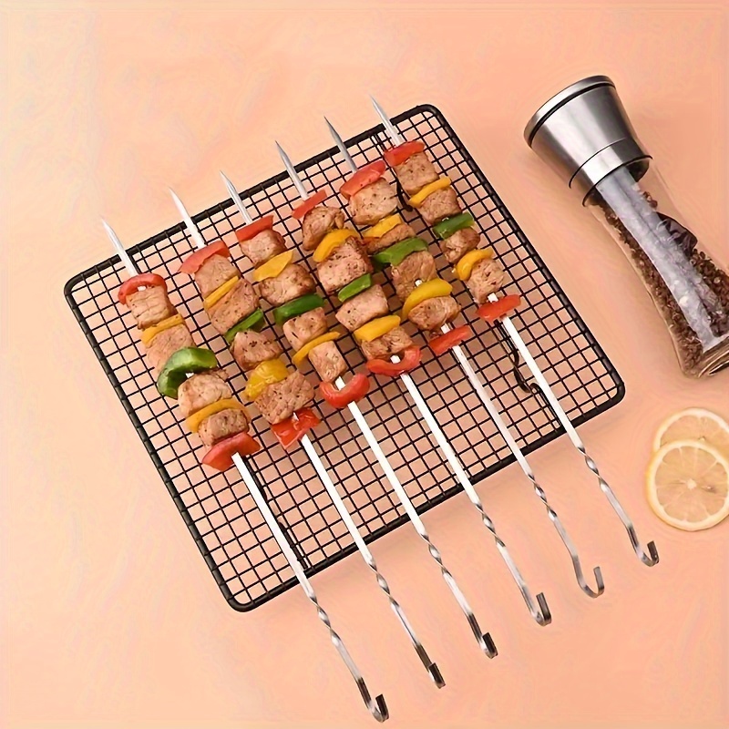 

10pcs, Barbecue Skewers, Stainless Steel Skewers For Bbq, Multifunctional Metal Bbq Skewers With Hook End, Grilling Stainless Steel Skewers, Bbq Needle Sticks, Outdoor Cooking, Bbq Supplies