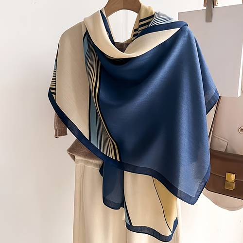1 2pcs color block fashionable geometric scarf neck warmer medium thick durable fabric warm scarf stylish shawl for wearing over clothes outside rooms