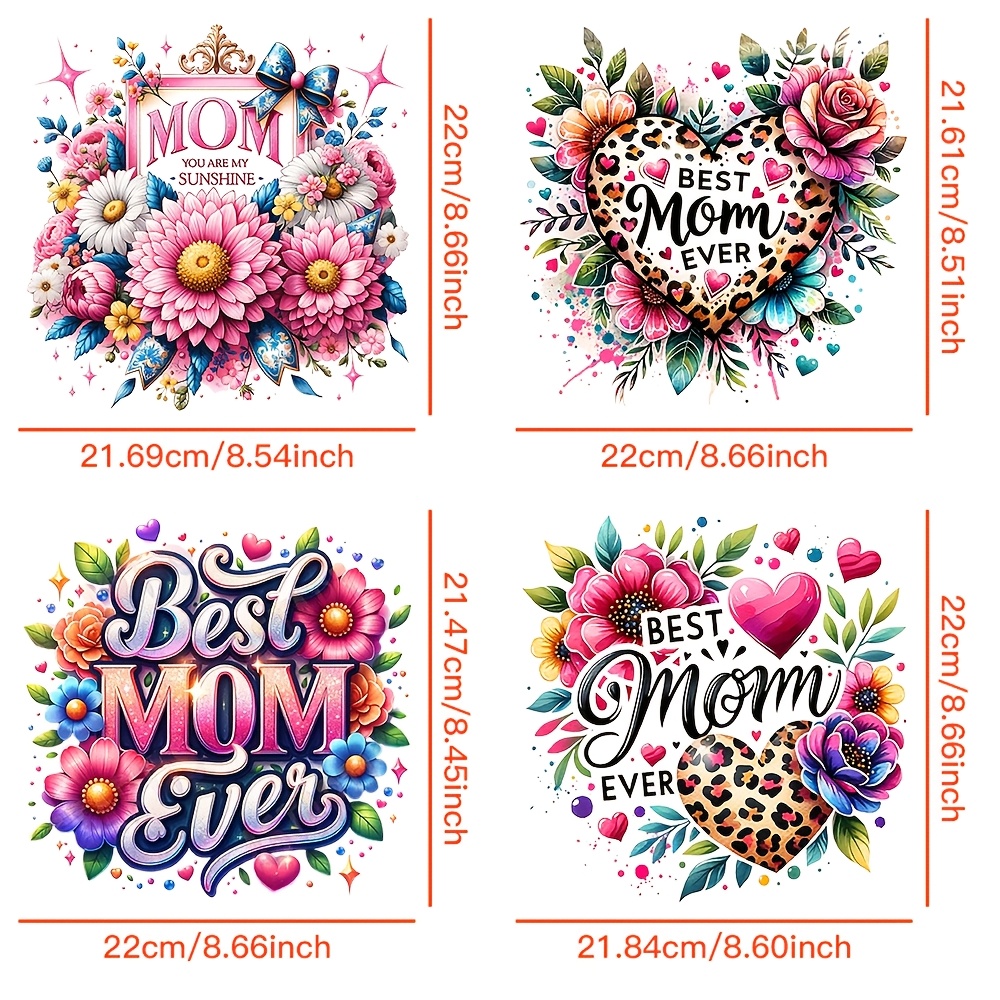 TEMU 4pcs Ever Heat Transfer Patches - Colorful Cartoon Pvc Iron-on Decals For Diy T-shirts, Bags, And Accessories - Perfect Mother, S Day Gift,