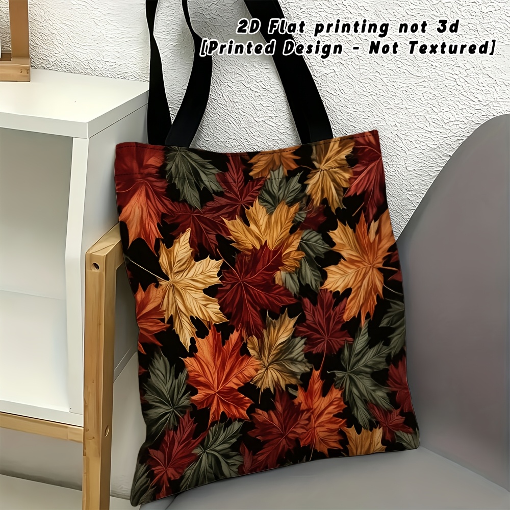 TEMU 2d Flat Printing Autumn Leaves Falling Pattern Women's Shoulder Bag, Daily Use, Multi-functional Handbag, Suitable For Travel, Shopping, Gift