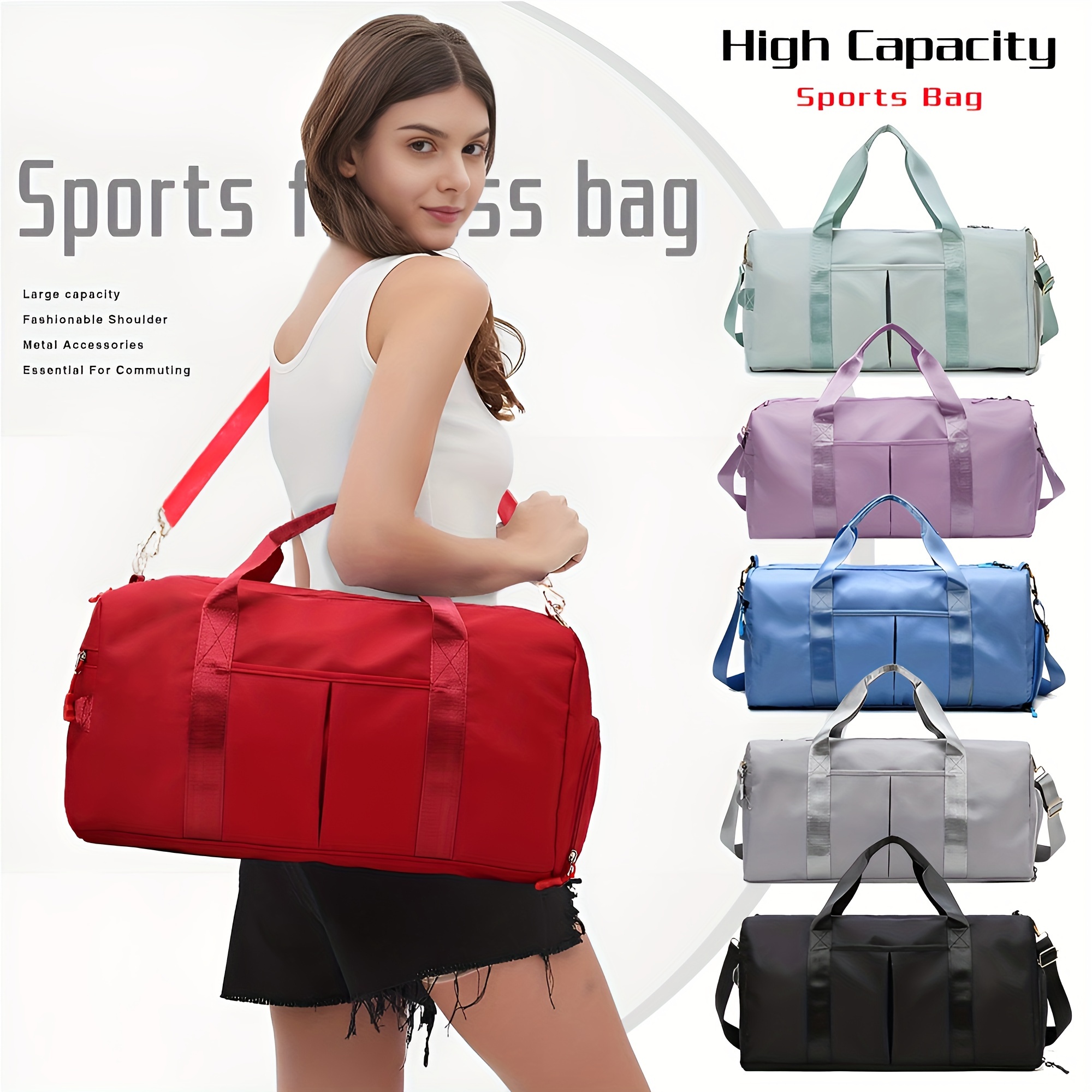 

Bag, 40-50l Large Capacity, Waterproof Oxford Cloth, Solid Color, Zipper Closure, Multi-functional Luggage For , Crossbody Fitness Bag With Dry-wet