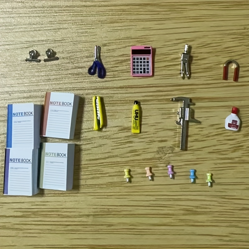 19pcs Set Of 1/12 Scale Dollhouse Stationery Set, Dollhouse Accessory Type Mini Notebook Model