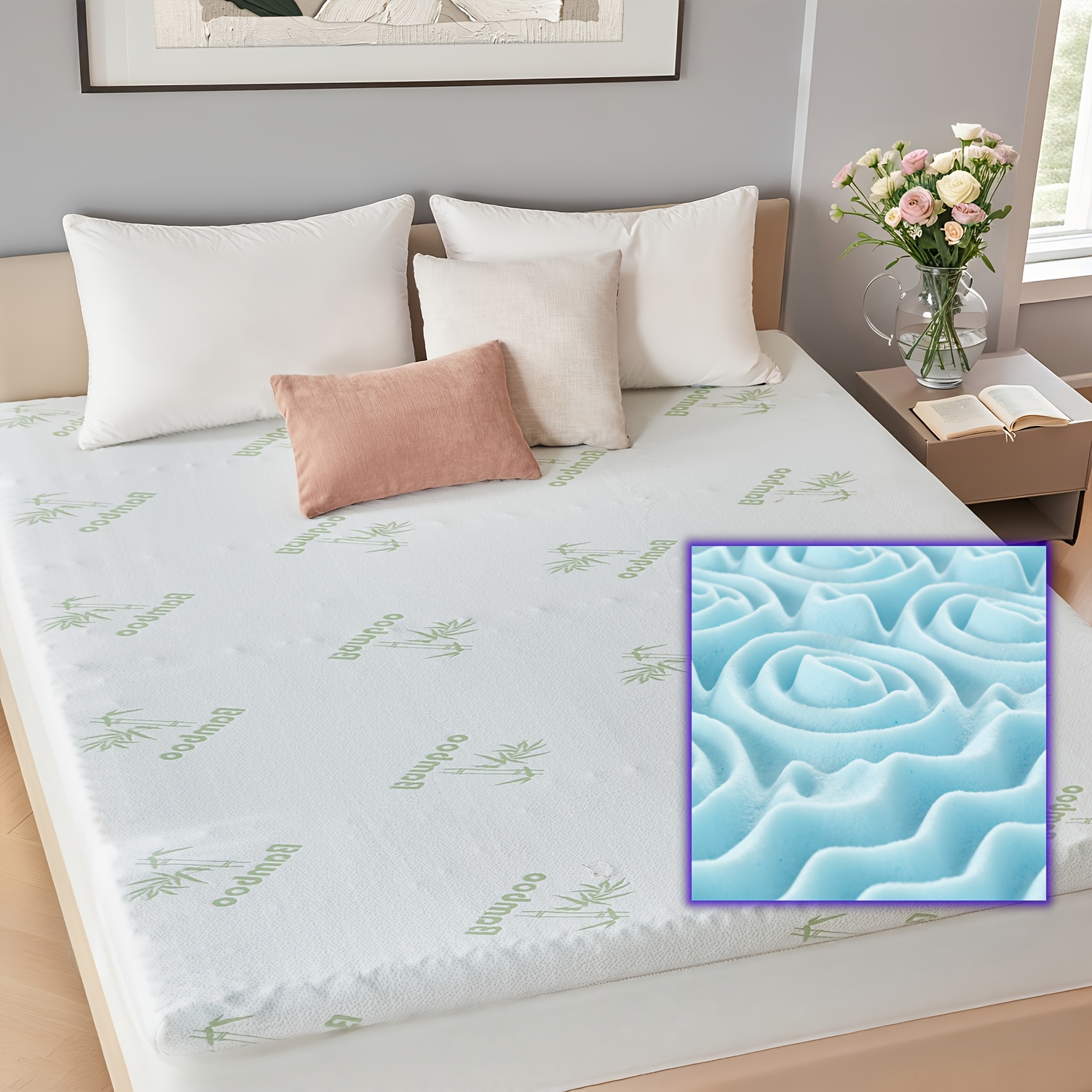 7-zone Gel Mattress With Mattress Protector Set, 5cm Blue Mattress With An Removable Mattress Cover, Soft, Comfortable, And Breathable