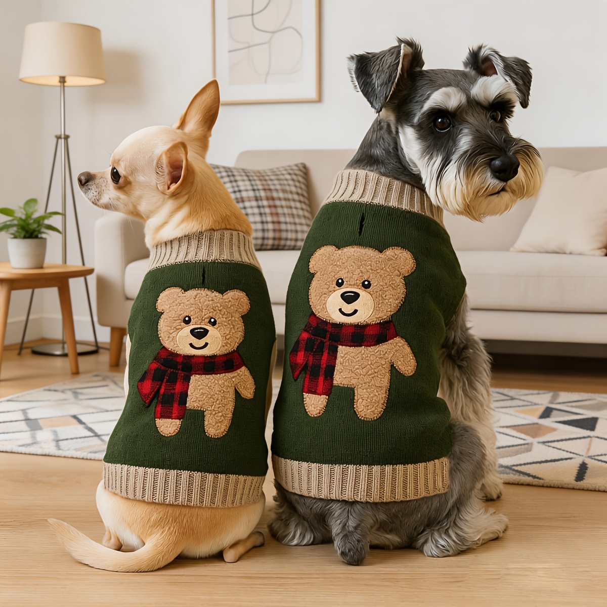 E-shop Niedlicher Bär Stickerei Haustier Pullover Weiche und Kuschelige Strickware für Kleine Mittelgroße Hunde, Verdicktes Strick Turtleneck Design