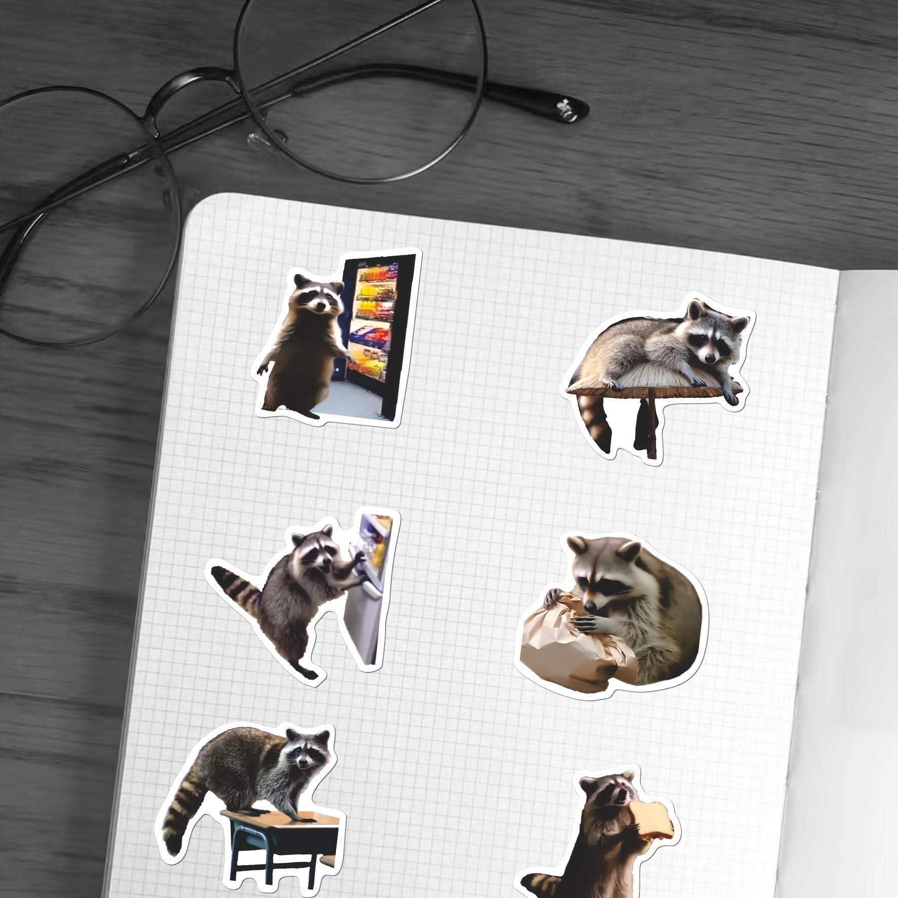 Image of 50pcs Meme Raccoon Stickers, Funny Wildlife Vinyl Decals, Decorative Stickers For Laptop Water Bottle Journal , Perfect For Animal & Humor Enthusiasts