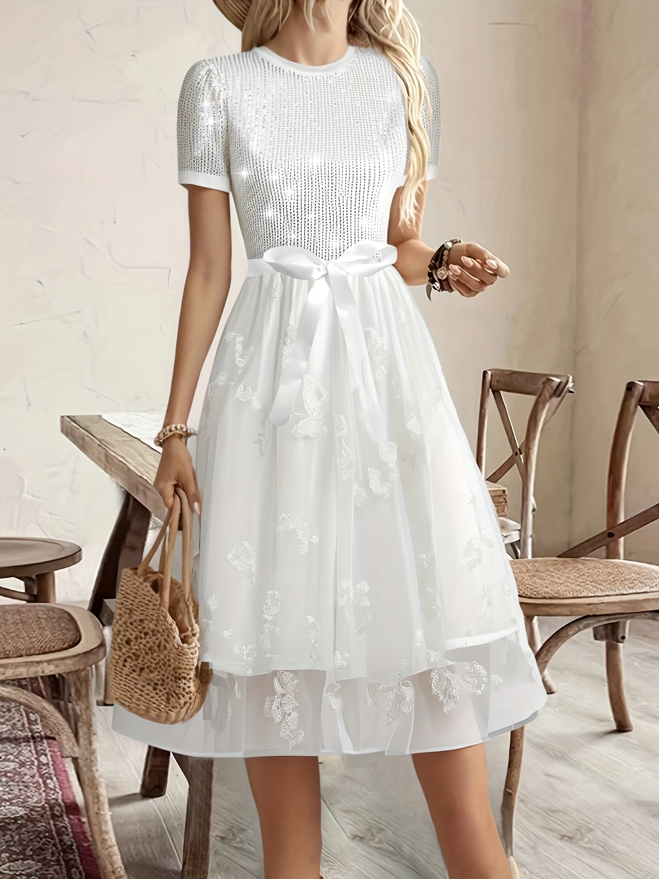 Women'S New Beaded Lace Mesh Embroidered Dress