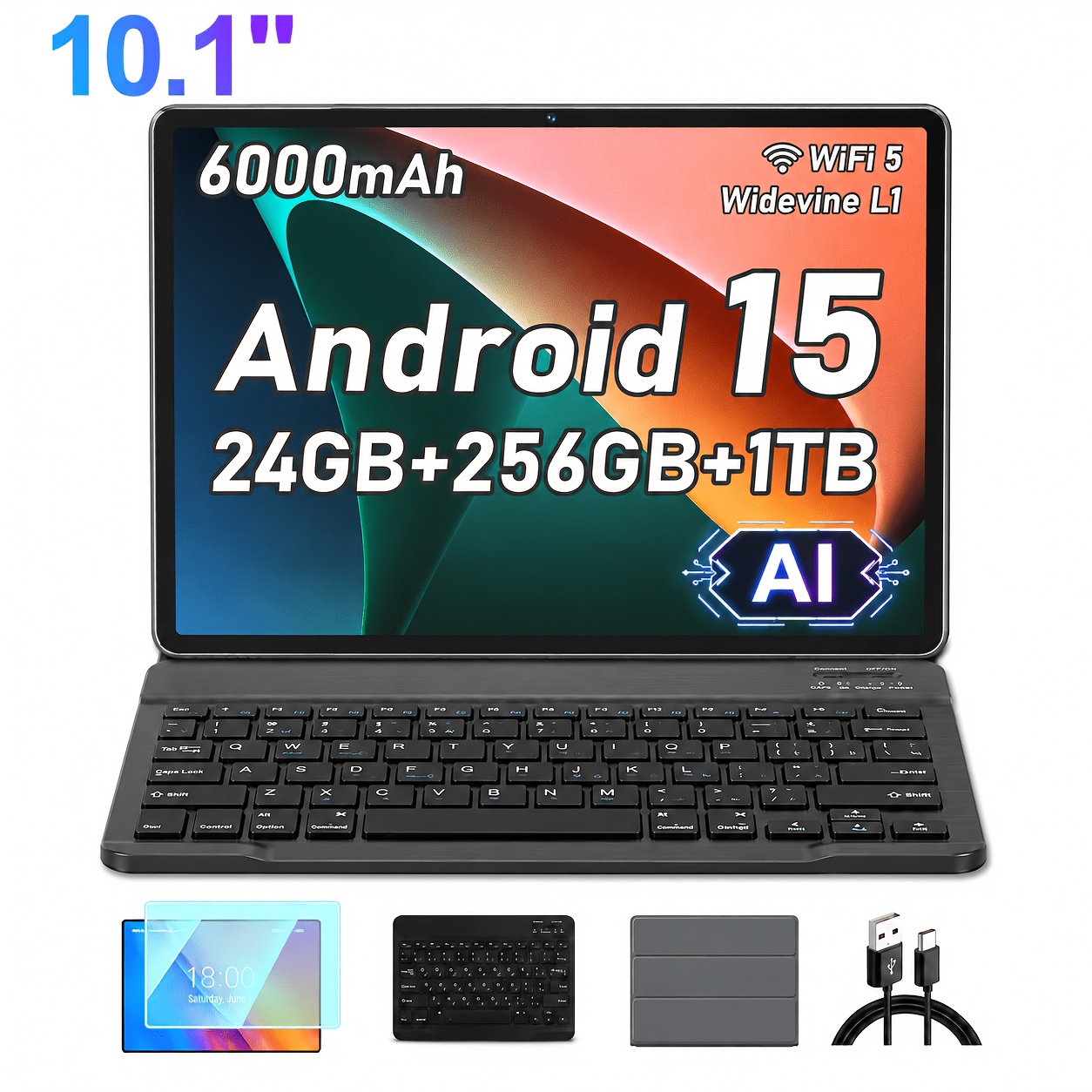 TEMU Tableta UXD A5 15 con pantalla IPS de 10.1 pulgadas, 24 GB (8+16) RAM + 256 GB ROM (ampliable 1 TB), Wi-Fi 5, pantalla HD, procesador de ,