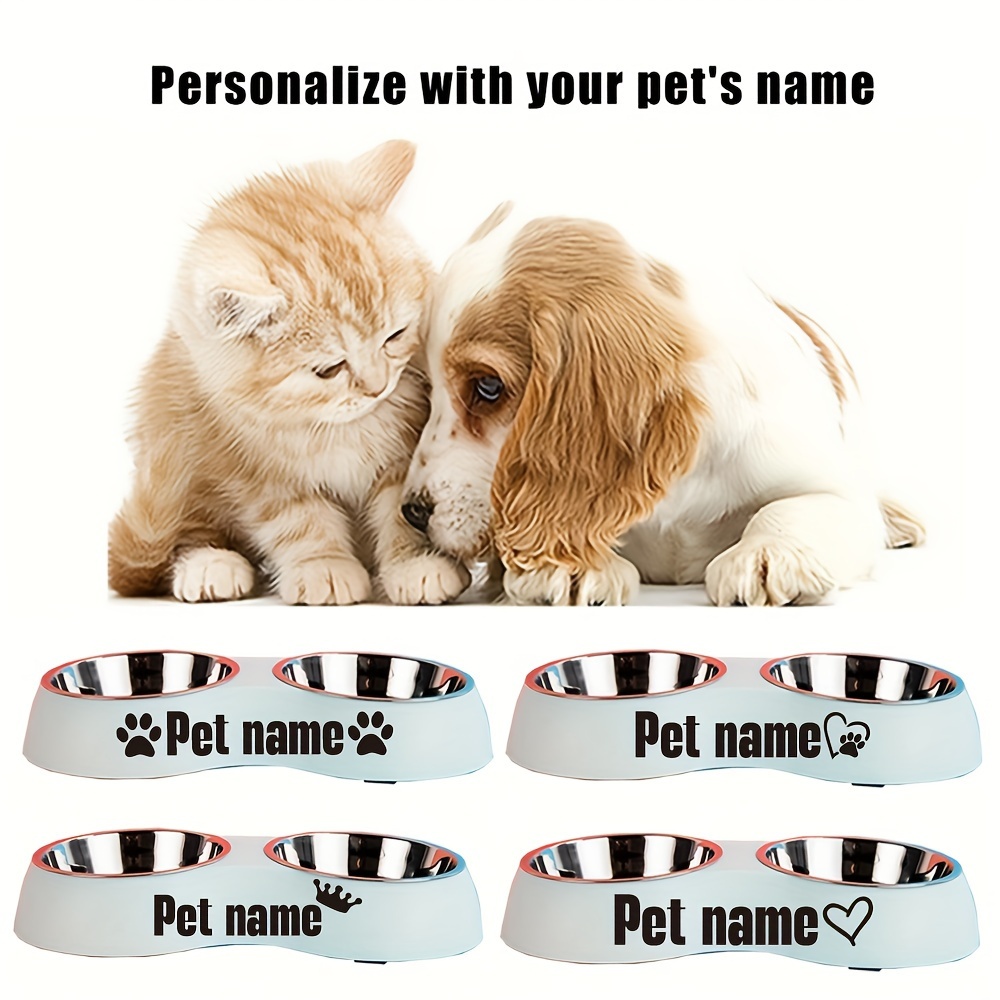 

Personalized Pet For , 2-in-1 Plastic & Steel And Bowl Set Name, -tipping Double Dish And